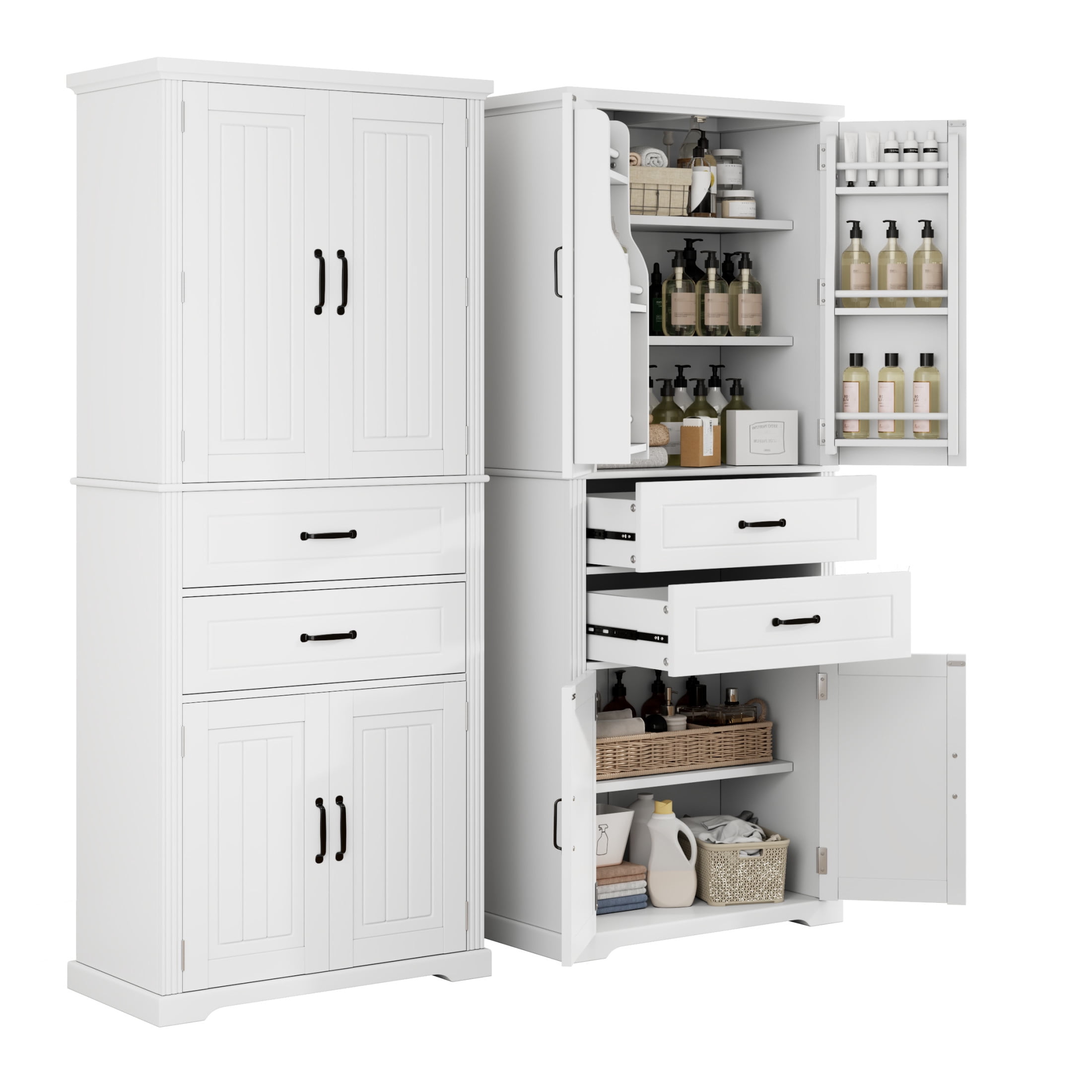 Christopher Knight Home 72.5" H Storage Cabinet with 2 Drawers, 5 Layers Cabinet with Adjustable Shelves, White