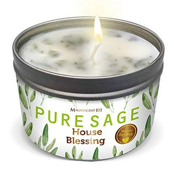 Magnificent 101 Pure Sage 6oz Natural Soy Aromatherapy House Blessing Intention Candle