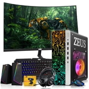 Restored TechMagnet Zeus Pro 8 Gaming Desktop PC, Intel i5, GT 1030, 8GB ARGB RAM, 1TB SSD+4TB HDD, 27 Inch Curved Monitor, RGB Keyboard Mouse, Speaker, Headphone, USB WiFi BT, Webcam, Win 11