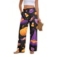 thumbnail image 6 of Halloween Wide Leg Pants for Women, Button Closure Trousers with Gradient Pumpkin & Bat Print, High Waist Loose Fit Streetwear Bottoms with Pockets, 1 Pc Dark Purple L, 6 of 6