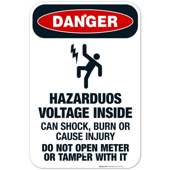 Hazardous Voltage Inside Can Shock, Burn Or Cause Injury Sign, OSHA Danger Sign, 12x18 Aluminum