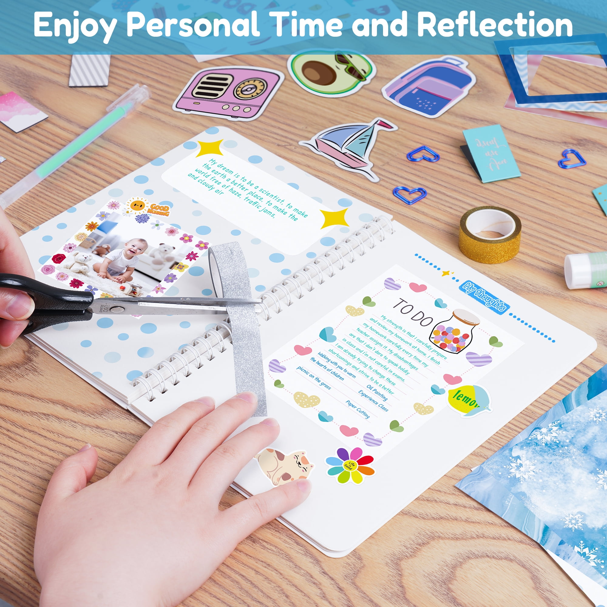 DIY Journal Kit for Girls & Boys - Birthday & Christmas Gift for Ages 8-12, Scrapbook & Diary Supplies Toy Set for Creativity, Mindfulness & Self-Expression, Journaling Art Crafts Kit for Kids