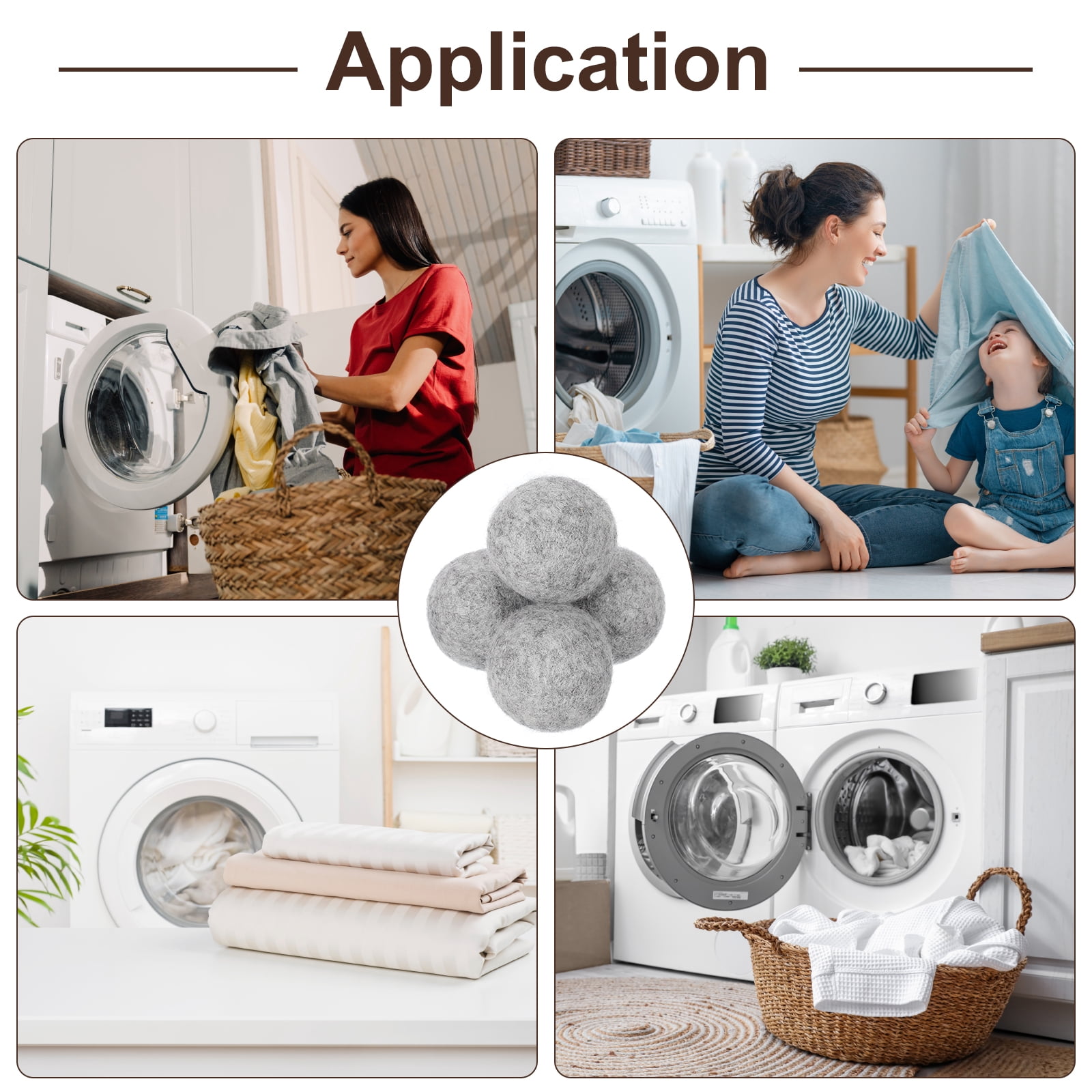 Unique Bargains Wool Laundry Dryer Balls for Reducing Static and Wrinkles Light Grey