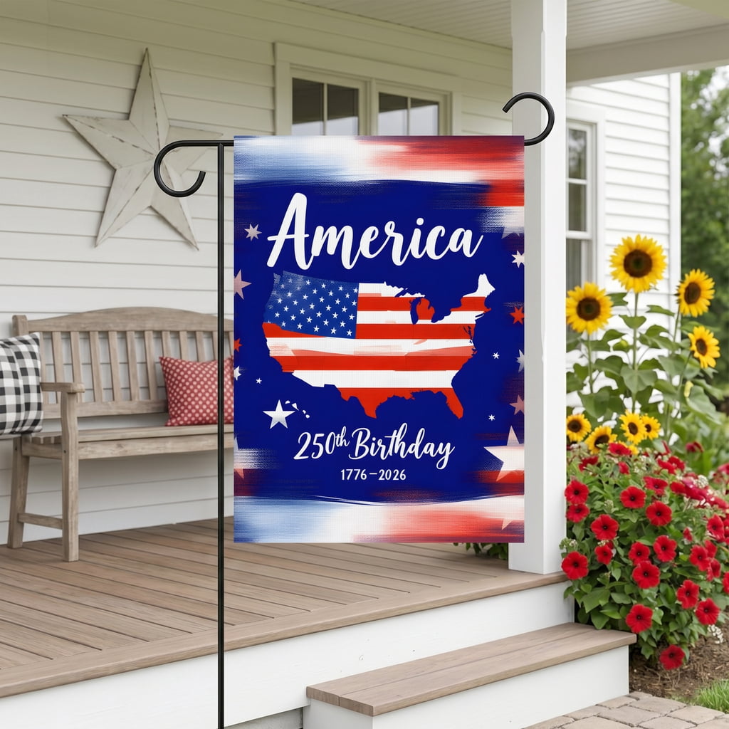 God Bless America Garden Flag A Map of the United States with the Words America on it. for Patriotic Yard Flag 250th Birthday 1776-2026 Outdoor Fourth of July Decoration 28x40 Inch Large