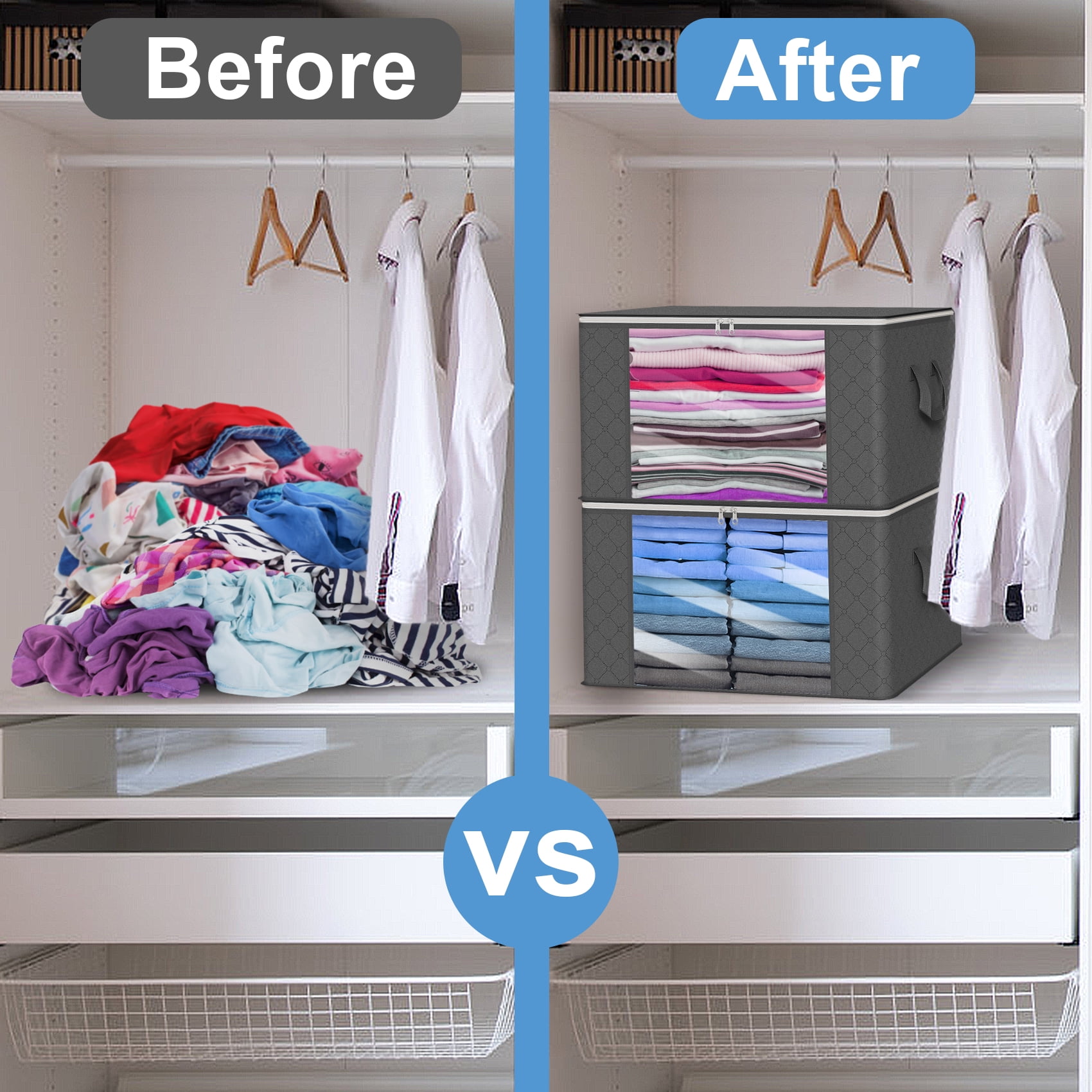 Scidweet 6PCS Closet Organizers and Sturdy Storage Bags with Clear Window 90L Large Capacity Clothing Comforters Room Storage Bags for Clothes, Blankets, Bedroom