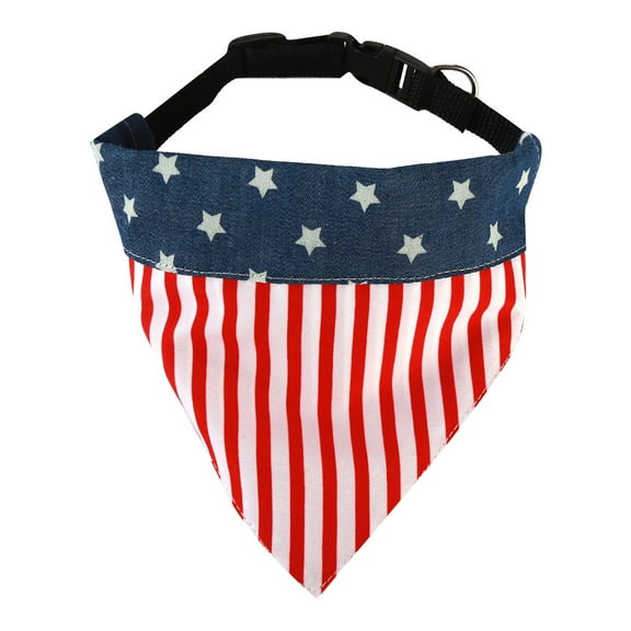 American Flag Patriotic Adjustable Dog Bandana Puppy Holiday Pet Costume Accessory Washable Collar Bib 100% Plastic A