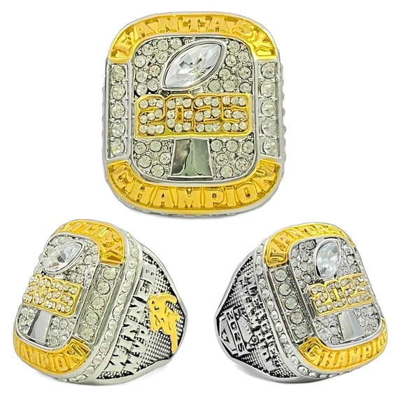 2025 Fantasy Football League Championship Trophy Rings Prize with Display Case