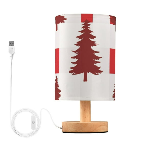 Red Christmas Trees Plaids Table Lamp with USB Port LED Warm Light Lamp Night Light Home Decor
