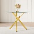 thumbnail image 2 of 39" Round Dining Table for 4, Tempered Glass Kitchen Table, Paproos Dining Room Table, Dinner Table with Metal Legs for Kitchen, Dining Living Room, Transparent & Gold(Only Table), 2 of 7