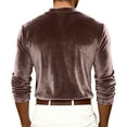 thumbnail image 4 of Dresfit Henley Shirts for Men Velvet V Neck Party Shirt Summer Spring Button Down Long Sleeve Pullover Loose Fit Velour Carnival Mardi Gras Tops Coffee M, 4 of 5