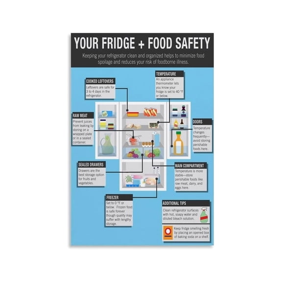 Refrigerator Organization Chart Poster Canvas Painting Your Fridge Food Safety Guide for Proper Food Placement to Avoid Cross Contamination Kitchen Wall Art