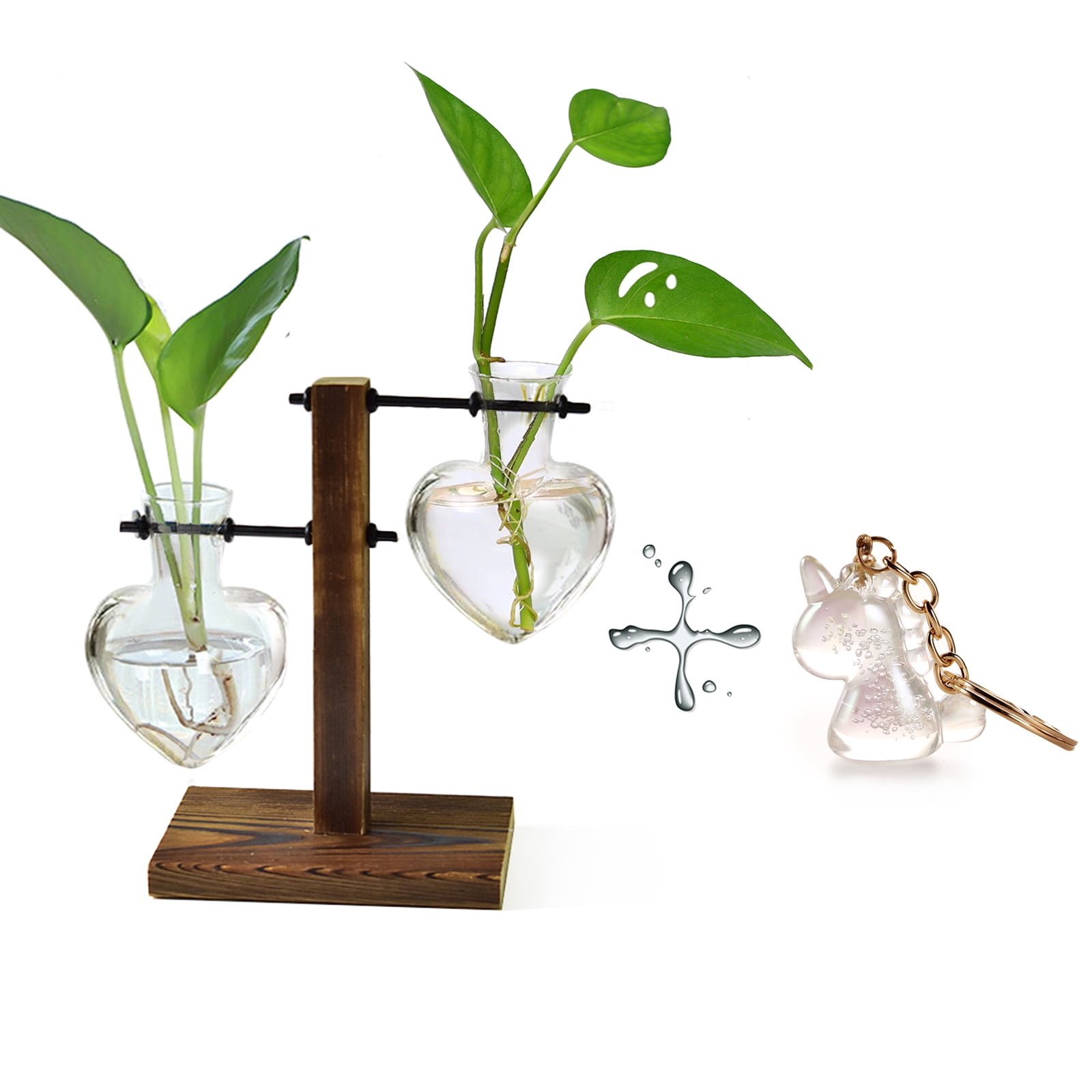 XXXFLOWER Plant Terrarium Wooden Stand, Hydroponic Planter Bulb Glass