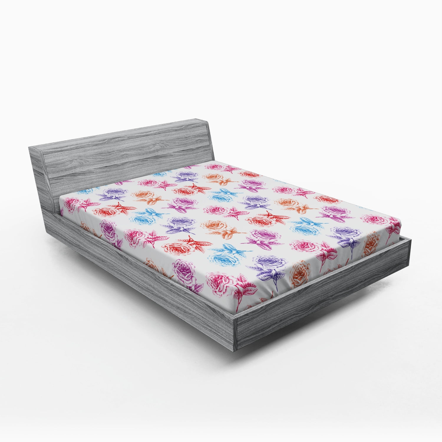 Floral Fitted Sheet Rose Petals Romantic Blossoming Nature in Digital
