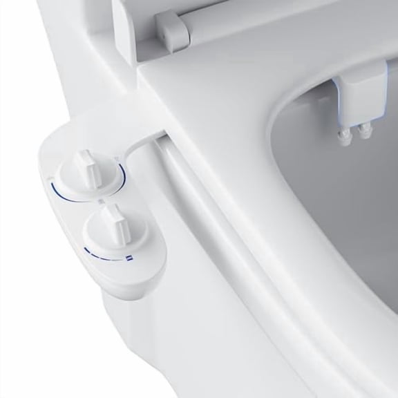 White Non‑Electric Toilet Bidet Attachment, Dual Self‑Cleaning Nozzle Sprayer