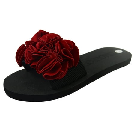 

Follure Girl women s casual shoes Women s Bohemian Flower Flat Slippers Summer Sandals Non-slip Beach Shoes Red 36