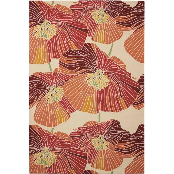 HomeRoots 552626 5 x 8 ft. Floral Hand Hooked Rectangle Area Rug, Ivory & Sunset