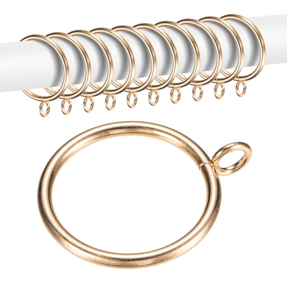 Uxcell 10-Pack Curtain Ring with Eyelet 1.5 Inch ID Fits Up to 1/2 Inch Curtain Rod Gold Metal Drapery Rings