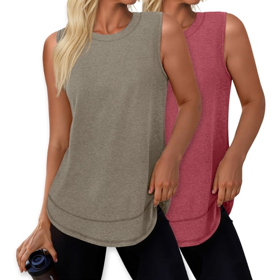 Rosvigor 2 Pack Womens Workout Tank Tops Lightweight Sleeveless Shirts for Women Loose Fit Tops for Athletic Running Tennis Yoga