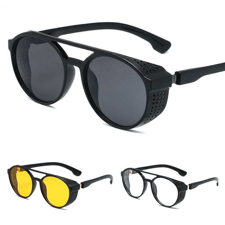 Anvazise Sun Eyeglasses UV-Resistant Solid Construction Plastic Women Men  Sunglasses Retro Punk Eyewear Birthday Gift Yellow 