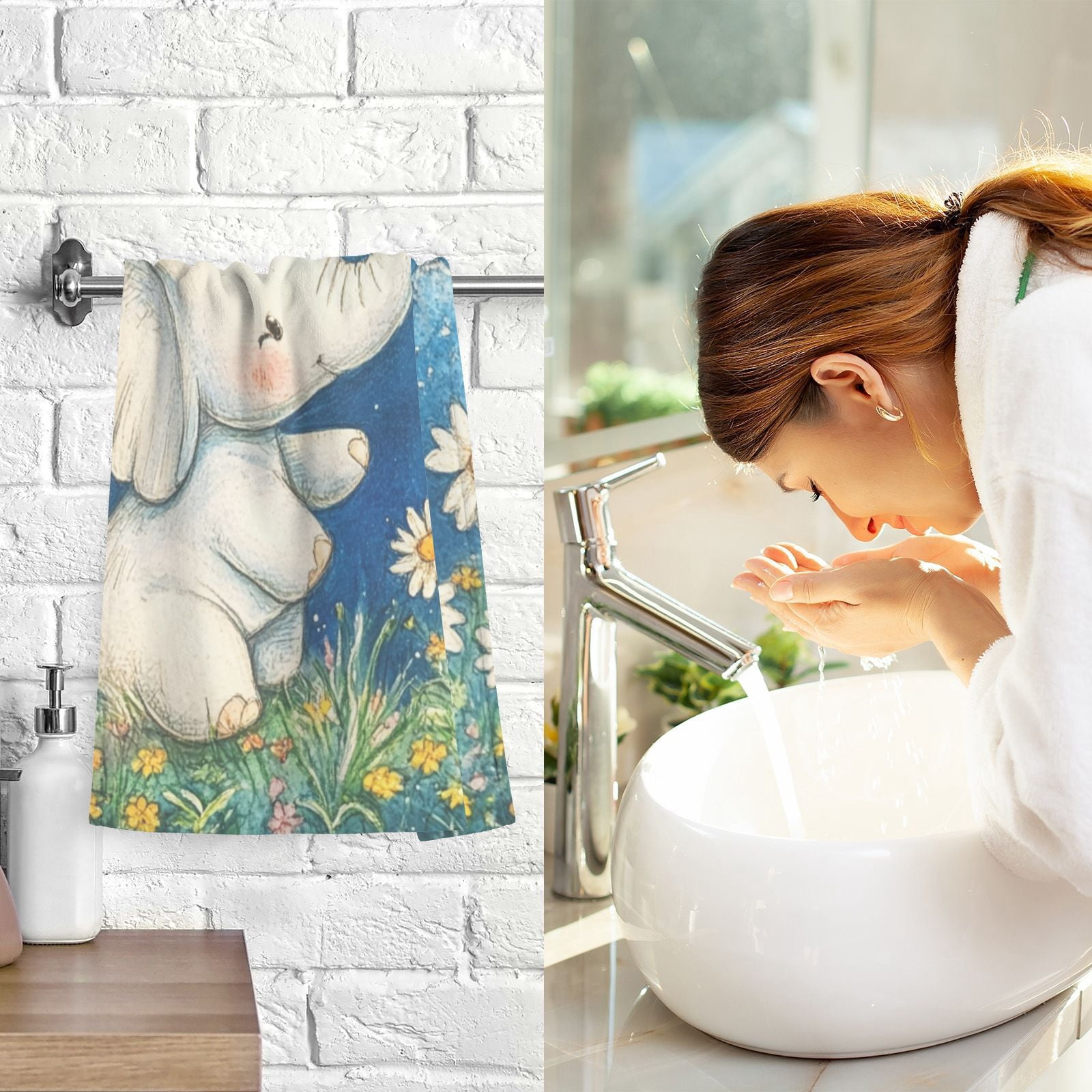 Little Elephants Rainbow Hand Towels Cotton Bath Towels Large Face Towels Absorbent for Bathroom 2 Packs