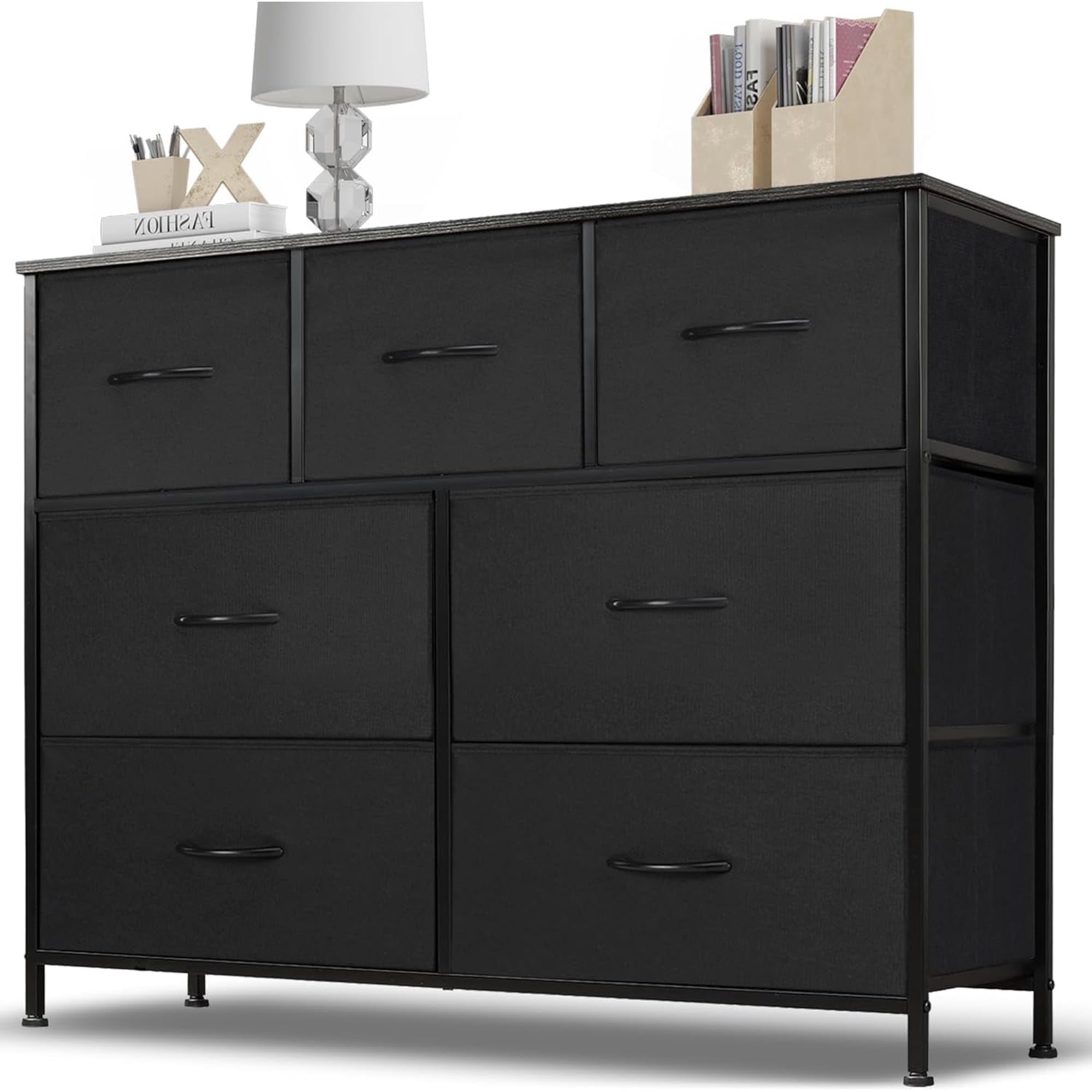 7 Drawers Fabric Dresser, Nightstand With Wide Chest Of Drawers,Storage Tower Storage Dresser Closet For Living Room, Bedroom, Hallway, Black
