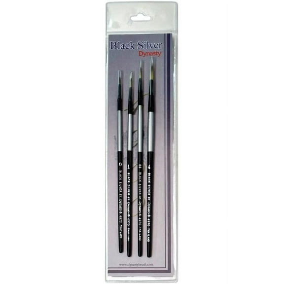 Black Silver Short Handle Brush Set 4/Pkg-Round 0, 1, 2 & 4