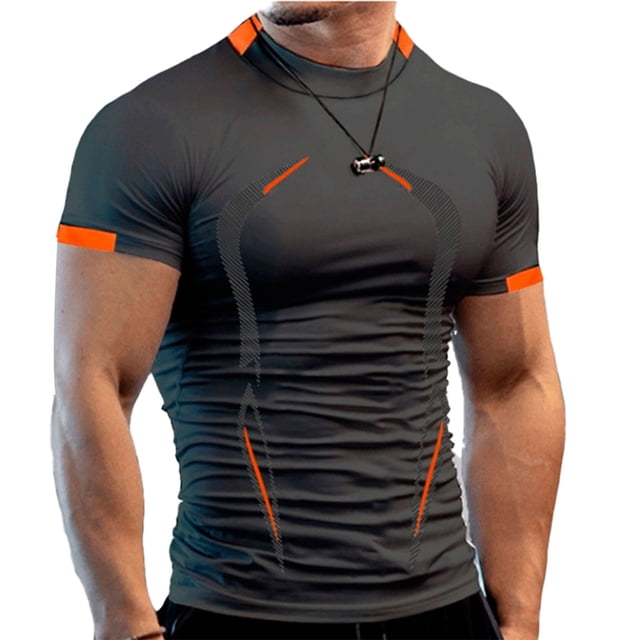 Camiseta deportiva para hombre, camiseta de entrenamiento transpirable, manga corta con estampado bonito para gimnasio