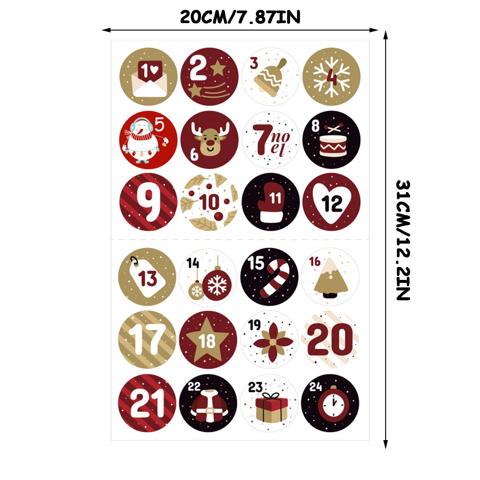 Jikolililili Christmas Advent Calendar Numbers Sticker Sheet With 24