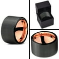 thumbnail image 4 of P. Manoukian Tungsten Wedding Band Ring 12mm for Men Women Black & 18K Rose Gold Plated Pipe Cut Brushed Polished Lifetime Guarantee Size 14, 4 of 4