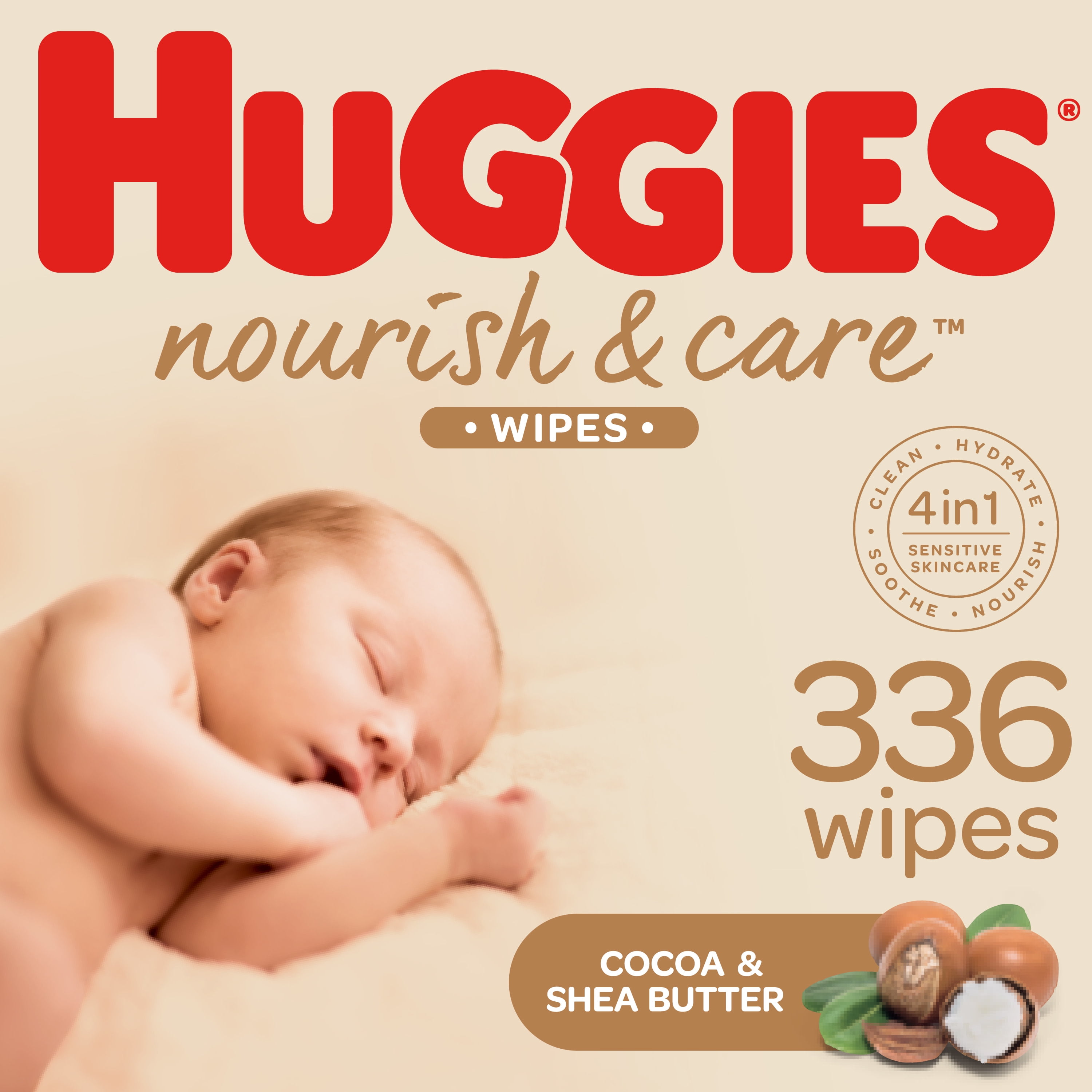 Huggies Nourish & Care Baby Wipes, Scented, 6 FlipTop Packs (336 Wipes