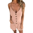 thumbnail image 2 of ClodeEU Women's Spaghetti Strap Romper Shorts, Button Front Sleeveless Jumpsuit with Pockets, Casual Summer One-Piece Outfit Pink,Women's Plus L, 2 of 7