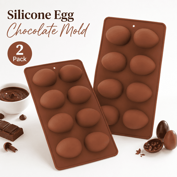 VALUNE Diy Baking Peanut Butter Candy Soap Wax, 8-cavity Egg Shaped Silicone Mold for Easter Cake Decorating, 2pcs Easter Egg Molds for Chocolate