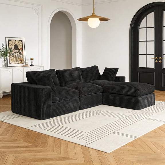 Frxeyaliz 108" Modular Sectional Sofa, 3 Seater L-Shaped Cloud Couch with Ottoman, Deep Seat Boneless Convertible Sofa Set for Living Room