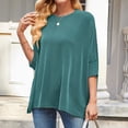 thumbnail image 4 of qucoqpe Womens Summer Tops Fashion Casual Ribbed Batwing 3/4 Sleeve Tunic Shirts Loose Fit Blouses, 4 of 5