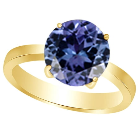 - Round-Cut Simulated Purple Alexandrite June Birthstone Solitaire Ring In 14K Yellow Gold Over Sterling Silver (1.5 Cttw)