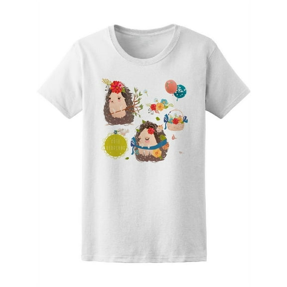 Cute Hedgehog Floral Wreath T-Shirt Women -Image by Shutterstock, Female x-Large