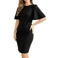 thumbnail image 4 of INSPIRE CHIC Elegant Sheath Dress for Women's Round Neck Ruched Short Fla Sleeve Pencil Dress XL Black, 4 of 6