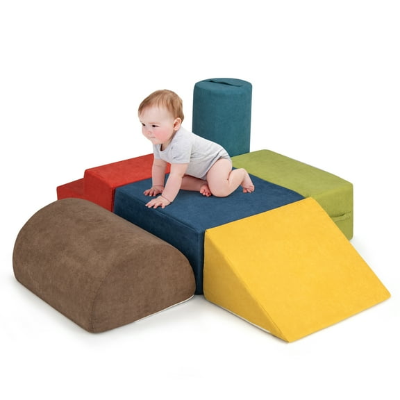 Gymax 6 Pcs Toddler Climbing Blocks w/ Handles Chenille Fabric Cover Corner Play Gym