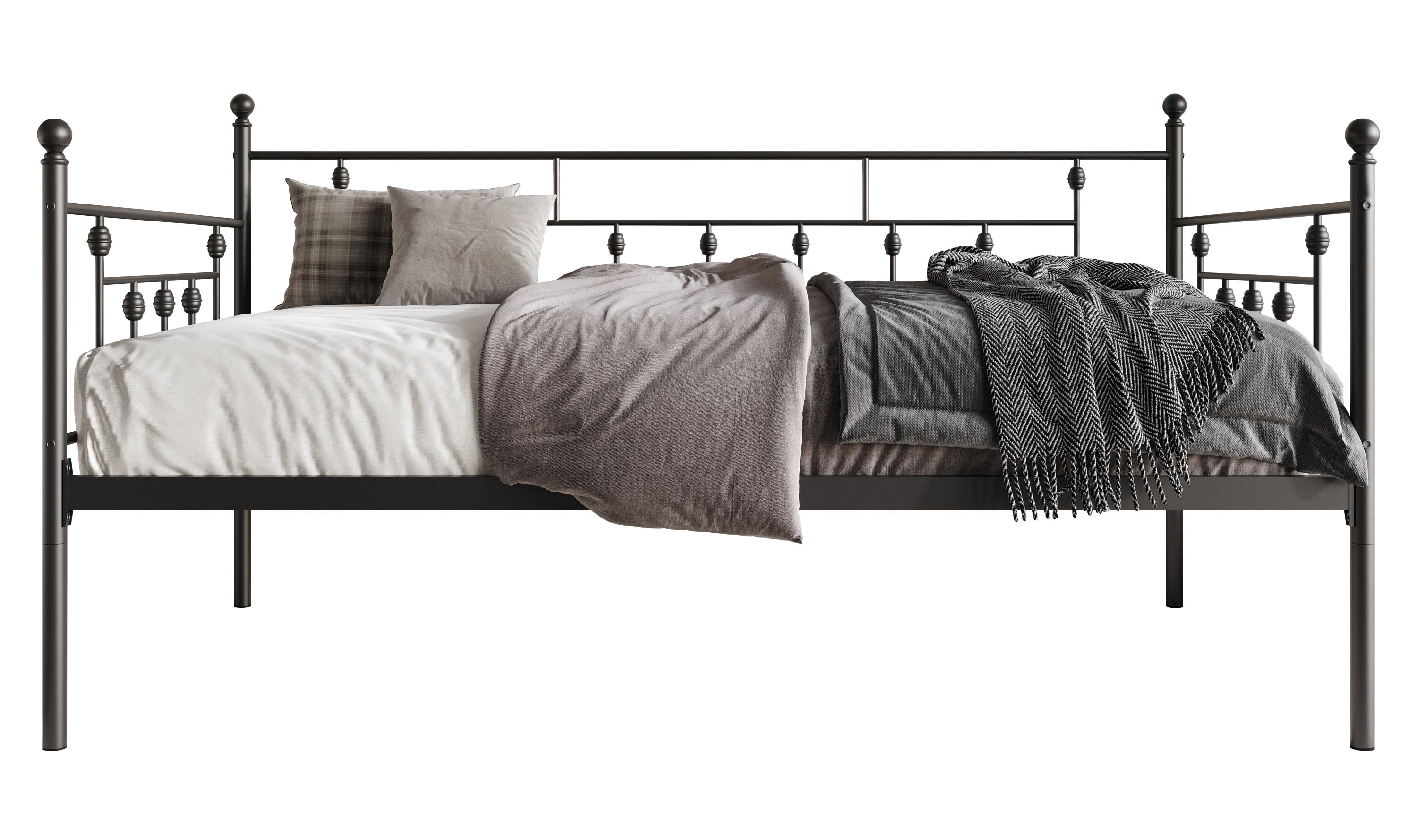 Home Design Aine Twin Metal Daybed with Victorian-Style Frame, Rounded Finials, Durable Slats, Stylish and Functional for Bedroom or Guest Room, Black