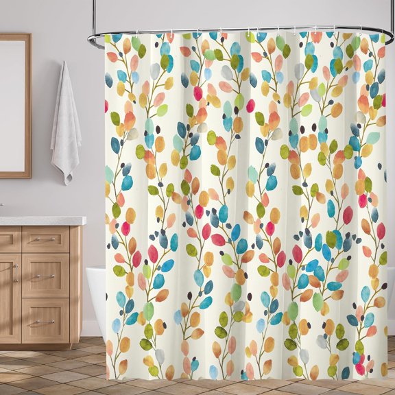 72"X72" Floral Shower Curtain for Bathroom, Colorful Leaves Curtain Bathroom Decoration, Shower Curtain Set with Curtain Hooks,CherryBlossom Greenscape