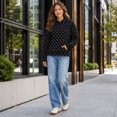 thumbnail image 2 of Wrongduck Polka Dot Hooded Sweatshirt for Women, Relaxed Graphic Print Fleece Pullover with Pocket for Fall and Winter, 2 of 8