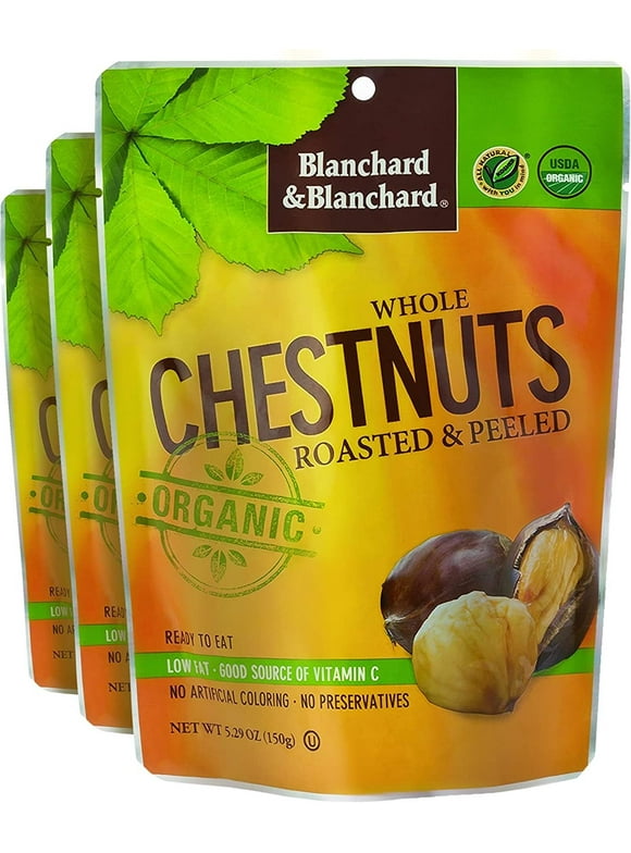 Blanchard & Blanchard Whole Organic Chestnuts Roasted & Peeled 5.29 OZ 3 Pack Gluten Free, Keto, Low Carb