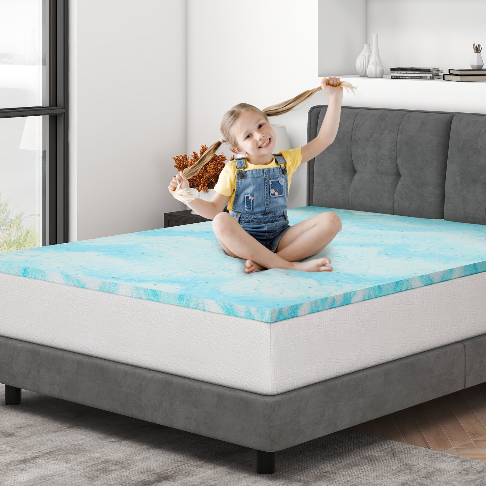 TwinXL Bed Size 4 Inch Gel infused Memory Foam Mattress Topper CertiPUR US Certified Walmart