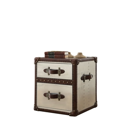 Vintage Dark Brown Leather - ACME Aberdeen End Table, Vintage Dark Brown Top Grain Leather & Aluminum