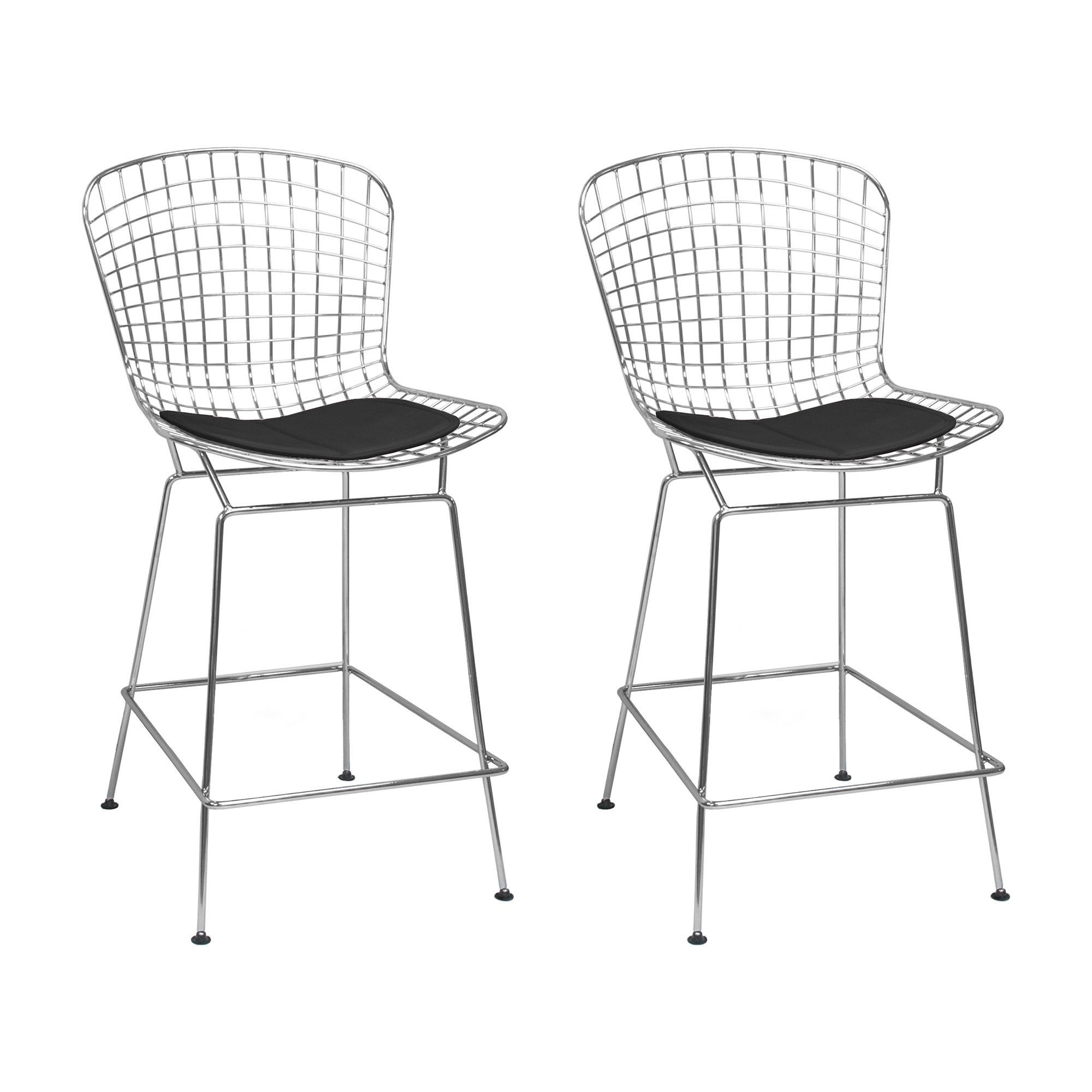 Mod Made Mid Century Modern Chrome Wire Barstool Set of 2ColorBlack