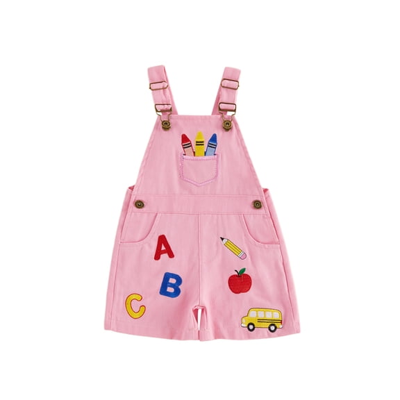 RUINIXCW Toddler Girl Boy Back to School Overalls Shorts Kids Pre Kindergarten Outfits Baby Boys Girls First Day of School Outfit Pencil Apple Letter Embroidery Adjustable Strap Fall Summer Jumpsuit