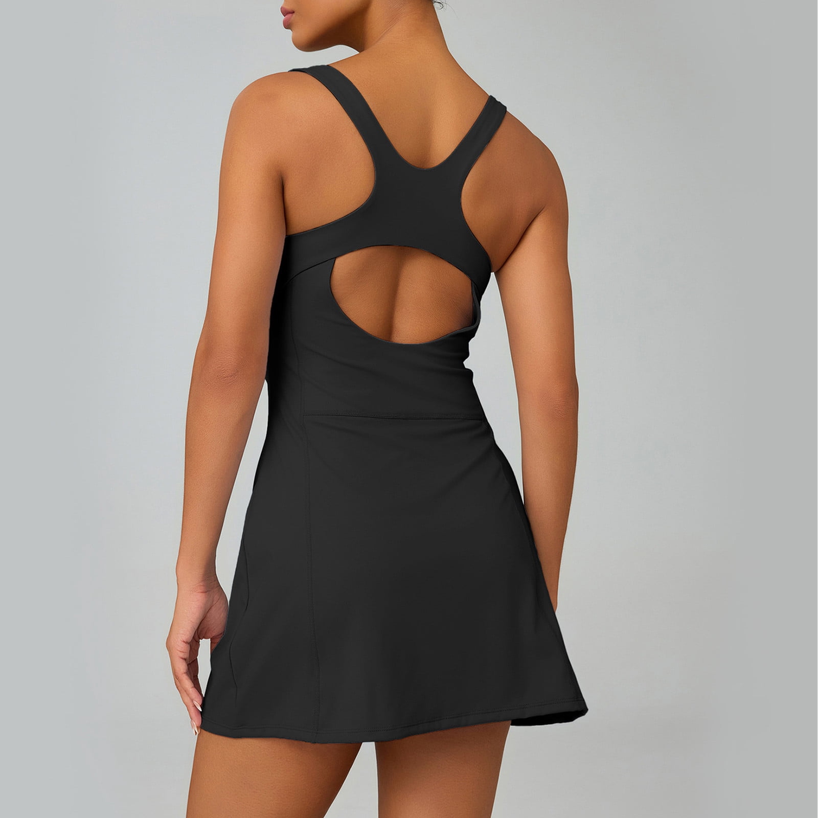 Athletic Tennis Mini Dress Womens Sleeveless Ruched Active Racerback Dress with Shorts Black XL
