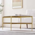 thumbnail image 4 of Rectangle Coffee Table Mid-Century Modern Design L W x H for Living Room - Structure Amber Glass Top and Walnut MDF Shelf Sleek Conical Metal Legs with Gold Finish, 4 of 8