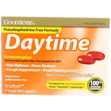 GoodSense Acetaminophen Daytime Cold & Flu Relief Softgels, 16