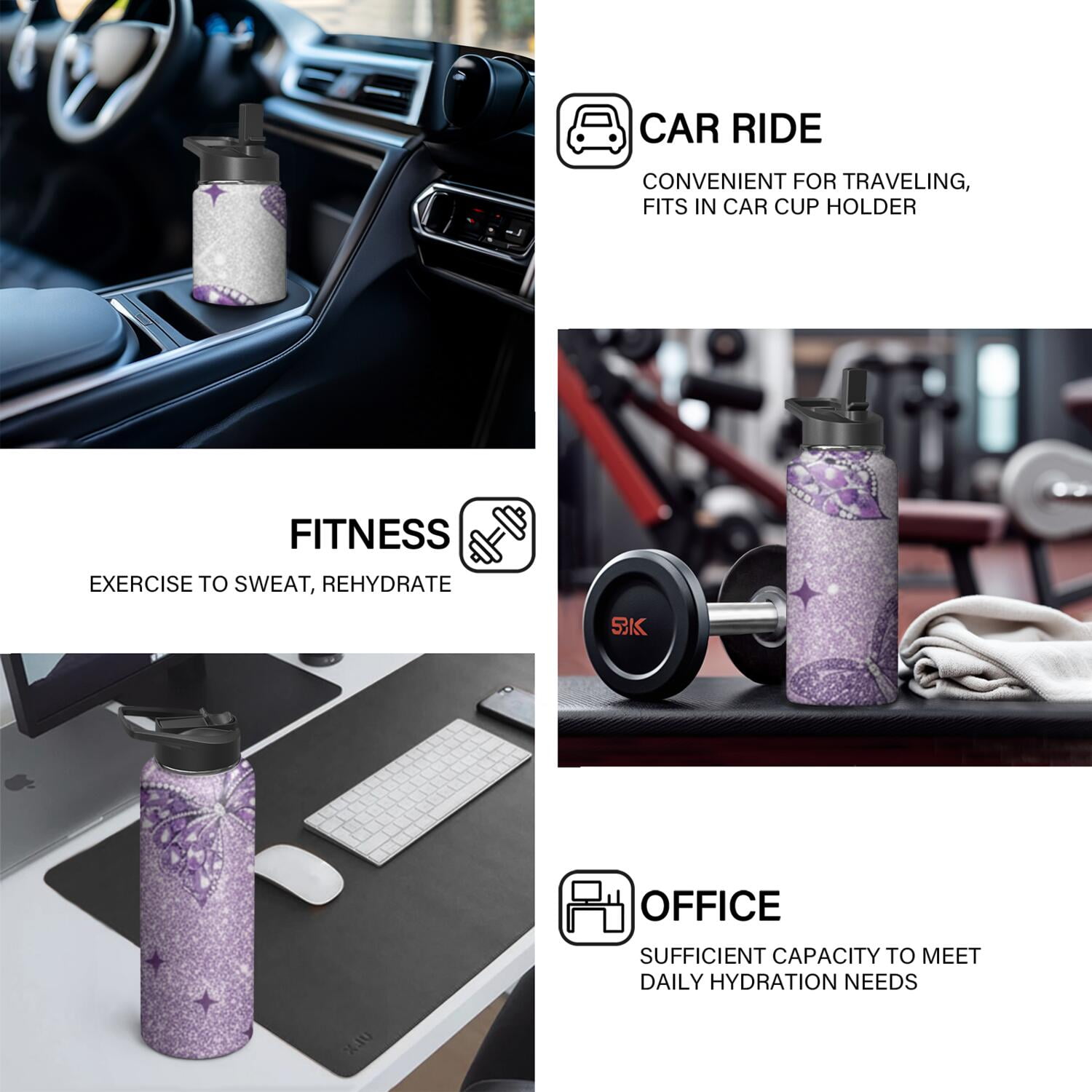 Butterfly 18oz Insulated Water Bottle with Straw & Cleaning Brush, Leakproof, BPA-Free, 304 Stainless Steel, Wide Mouth, Travel Mug for Car, Gym, Office, Spring